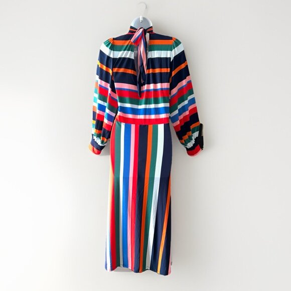 NEW Eloquii A-Line Dress Rainbow Striped Puff Sleeves Women Plus Size 20 Stretch - Picture 8 of 13